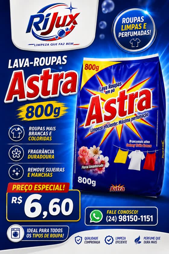 Panfleto Lava-Roupas em Pó Astra 800g